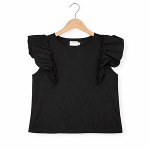 Nation LTD Paulette Black Ruffle Sleeve Top Soft Knit Casual Chic
